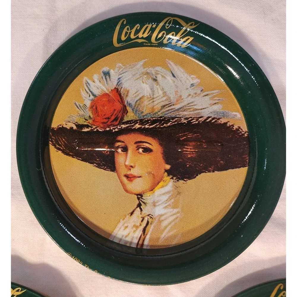 Victorian Coca-Cola Ad Tin Coaster / Ashtray Set Of 6 Collectible
